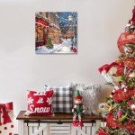 Yelash Festive Village Christmas Poster Art Print, Holiday Decorations and Cheer, Joyful Christmas Wall Art, Winter Holidays Whimsical Gift Print Décor 12 x 12