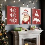 JarThenaAMCS 12Pcs Christmas Wall Art Prints Red & Green Boho Santa Xmas Tree Art Poster Winter Aesthetic Wall Decor for Gallery Living Room Bedroom (UNFRAMED)