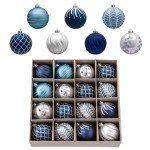 Valery Madelyn Christmas Ornaments Set, 16ct Navy Blue and Silver Shatterproof Fall Christmas Tree Decorations Ball Ornaments Bulk, 3.15 Inches Elegant Hanging Ornaments for Xmas Trees Decor