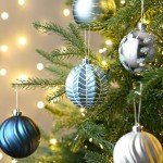 Valery Madelyn Christmas Ornaments Set, 16ct Navy Blue and Silver Shatterproof Fall Christmas Tree Decorations Ball Ornaments Bulk, 3.15 Inches Elegant Hanging Ornaments for Xmas Trees Decor