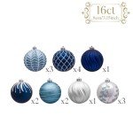 Valery Madelyn Christmas Ornaments Set, 16ct Navy Blue and Silver Shatterproof Fall Christmas Tree Decorations Ball Ornaments Bulk, 3.15 Inches Elegant Hanging Ornaments for Xmas Trees Decor