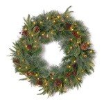 National Tree Company Pre-Lit Artificial Christmas Wreath, Green, Colonial Fir, White Lights, Decorated with Pine Cones, Berry Clusters, Christmas Collection, 24 Inches