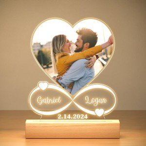 KoxSmar Personalized Anniversary Couple Gifts for Women & Men, Custom Picture Frame with Photo, Custom Photo Frame with Night Light, Personalized Christmas Birthday Gifts for Him & Her