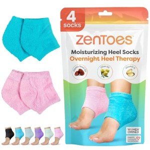 ZenToes Moisturizing Fuzzy Sleep Socks with Vitamin E, Olive Oil and Jojoba Seed Oil to Soften and Hydrate Dry Cracked Heels (Regular, Blue and Pink)