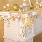 Collections Etc Indoor Christmas Decorations, Festive Lighted Berry Beaded Garland Gold- 120" L