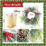 Christmas Candle Ring, 4 Pcs Votive Candle with Red Berry Pinecone, Xmas Ring Candle for Table Centerpiece Decoration Wedding Holiday,Gold