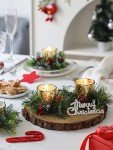 Christmas Candle Ring, 4 Pcs Votive Candle with Red Berry Pinecone, Xmas Ring Candle for Table Centerpiece Decoration Wedding Holiday,Gold