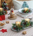 Christmas Candle Ring, 4 Pcs Votive Candle with Red Berry Pinecone, Xmas Ring Candle for Table Centerpiece Decoration Wedding Holiday,Gold
