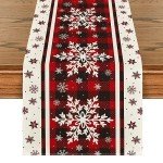Artoid Mode Buffalo Plaid Snowflakes Christmas Table Runner, Seasonal Winter Kitchen Dining Table Decoration for Home Party Decor 13x72 Inch