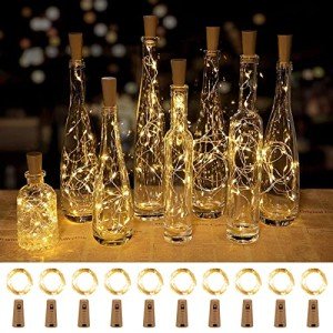 Brightown Wine Bottle Lights with Cork, 10 Pack 20 LED Waterproof Battery Operated Cork Lights, Silver Wire Mini Fairy Lights for Liquor Bottles DIY Party Bar Christmas Wedding Décor