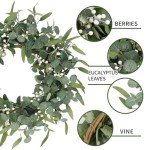 CEWOR Eucalyptus Wreath for Front Door 20in Fall Wreath for Farmhouse Front Porch Home Decor