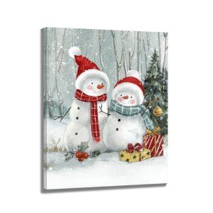 Snowmen Christmas Canvas Wall Art Decor: Cute Christmas Gifts for Mom - Winter Decorations Paintings Prints Posters Artwork Framed 12"x15"