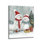 Snowmen Christmas Canvas Wall Art Decor: Cute Christmas Gifts for Mom - Winter Decorations Paintings Prints Posters Artwork Framed 12"x15"