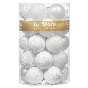KI Store White Christmas Ball Ornaments, 34pcs 2.36-Inch, With Hooks for Tree, Wreath, Garland Decor - Holiday Decorations Included