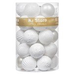 KI Store White Christmas Ball Ornaments, 34pcs 2.36-Inch, With Hooks for Tree, Wreath, Garland Decor - Holiday Decorations Included