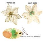 Amajoy 12pcs Glitter Poinsettia Christmas Tree Ornament Artificial Wedding Christmas Flowers Xmas Tree Wreaths Decor Ornament, 5.5inch, Red and Gold for Choice (Gold)
