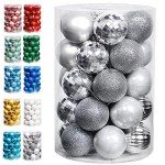 Lulu Home Christmas Ball Ornaments, 34 Ct 1.57" Pre-Strung Hanging Ornament Decorations, Xmas Shatterproof Plastic Balls for Holiday Party Wreath Garlands Trees, Silver