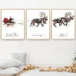 AnyDesign 3Pcs Christmas Wall Art Prints 11x14in Santa Claus Reindeer with Sleigh Art Poster Decor Large Aesthetic Xmas Posters Room Decor for Gallery Living Room Bathroom Wall Decor(UNFRAMED)