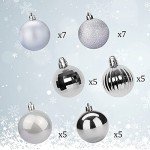 Lulu Home Christmas Ball Ornaments, 34 Ct 1.57" Pre-Strung Hanging Ornament Decorations, Xmas Shatterproof Plastic Balls for Holiday Party Wreath Garlands Trees, Silver