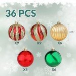 Annecy Christmas Ball Ornaments, 36 PCS 2.36 Inch Christmas Tree Decoration, Shatterproof Christmas Tree Hanging Baubles for Holiday Wedding Party Decoration (Red & Green & Gold, 60mm)