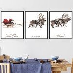 AnyDesign 3Pcs Christmas Wall Art Prints 11x14in Santa Claus Reindeer with Sleigh Art Poster Decor Large Aesthetic Xmas Posters Room Decor for Gallery Living Room Bathroom Wall Decor(UNFRAMED)