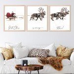 AnyDesign 3Pcs Christmas Wall Art Prints 11x14in Santa Claus Reindeer with Sleigh Art Poster Decor Large Aesthetic Xmas Posters Room Decor for Gallery Living Room Bathroom Wall Decor(UNFRAMED)