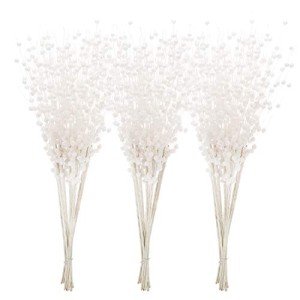 Sea Team 24-Pack Artificial Glitter Berry Stem Ornaments, Decorative Bead Sticks, Glittery Twigs, Picks, Branches for Christmas Tree, Small Vase, Holiday, Wedding, Party (17 Inches, White)