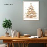 BearCake Christmas Winter Wall Art,Golden Snowman Posters Wall Art Prints,Golden Christmas Tree Elk Picture Wall Decor for Festive Holiday Room,Christmas Wall Decorations,8x10 Inches Set of 4 Unframed
