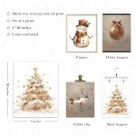 BearCake Christmas Winter Wall Art,Golden Snowman Posters Wall Art Prints,Golden Christmas Tree Elk Picture Wall Decor for Festive Holiday Room,Christmas Wall Decorations,8x10 Inches Set of 4 Unframed