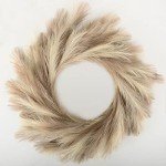 Perfnique Pampas Grass Wreath, 27'' Faux Pampas Wreath for Front Door, Artificial Pampas Wreath for All Seasons, Boho Wall Decor, Farmhouse Pampas Grass Garland, DIY Wreath Arrangement (Ivory&Taupe)