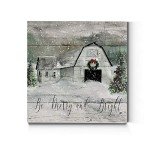 Renditions Gallery Be Merry and Bright Wall Art, Cute Christmas & Winter Artwork, Festive Barn, Faux Wood Look, Premium Gallery Wrapped Canvas Decor, Ready to Hang, 32 in H x 32 in W, Made in America
