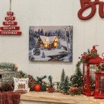NIKKY HOME Christmas Canvas Wall Art 16" x 12" - Lighted Up Snowy Scene Print LED Xmas Wall Art Prints for Holiday Decor