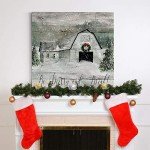 Renditions Gallery Be Merry and Bright Wall Art, Cute Christmas & Winter Artwork, Festive Barn, Faux Wood Look, Premium Gallery Wrapped Canvas Decor, Ready to Hang, 32 in H x 32 in W, Made in America