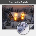 NIKKY HOME Christmas Canvas Wall Art 16" x 12" - Lighted Up Snowy Scene Print LED Xmas Wall Art Prints for Holiday Decor