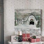 Renditions Gallery Be Merry and Bright Wall Art, Cute Christmas & Winter Artwork, Festive Barn, Faux Wood Look, Premium Gallery Wrapped Canvas Decor, Ready to Hang, 32 in H x 32 in W, Made in America