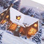 NIKKY HOME Christmas Canvas Wall Art 16" x 12" - Lighted Up Snowy Scene Print LED Xmas Wall Art Prints for Holiday Decor