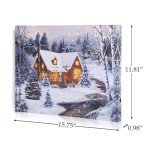 NIKKY HOME Christmas Canvas Wall Art 16" x 12" - Lighted Up Snowy Scene Print LED Xmas Wall Art Prints for Holiday Decor