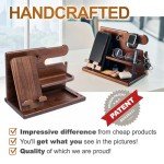 TESLYAR Wood Phone Docking Station for men - Desk Accessories & Workspace Organizer - Nightstand organizer - Birthday gifts for Men or Dad - Idea for Anniversary - Key Holder - Stand Watch (Brown)