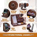 TESLYAR Wood Phone Docking Station for men - Desk Accessories & Workspace Organizer - Nightstand organizer - Birthday gifts for Men or Dad - Idea for Anniversary - Key Holder - Stand Watch (Brown)