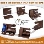TESLYAR Wood Phone Docking Station for men - Desk Accessories & Workspace Organizer - Nightstand organizer - Birthday gifts for Men or Dad - Idea for Anniversary - Key Holder - Stand Watch (Brown)