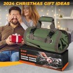 Tool Bag Roll Up, UUP Heavy Duty Tool Organizer for Men Women, Portable Tool Storage with 2 Detachable Zipper Pouch, Compact Small Toolbag for Handyman RV Owners, Father Day Dad Birthday Gifts, Green