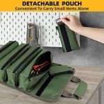 Tool Bag Roll Up, UUP Heavy Duty Tool Organizer for Men Women, Portable Tool Storage with 2 Detachable Zipper Pouch, Compact Small Toolbag for Handyman RV Owners, Father Day Dad Birthday Gifts, Green