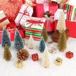 AerWo 24Pcs Mini Christmas Trees Bottle Brush Trees with Wood Base, Christmas Village Trees for Tabletop Christmas Decor Holiday Winter Decorations