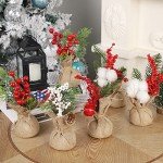 winemana 6 Pcs Mini Christmas Tree Table Decorations, 8" Small Artificial Trees with Red Berries Pine Cone Greenery Tabletop Centerpiece for Home Office Room Holiday Decorations