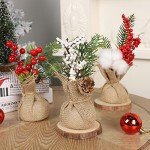 winemana 6 Pcs Mini Christmas Tree Table Decorations, 8" Small Artificial Trees with Red Berries Pine Cone Greenery Tabletop Centerpiece for Home Office Room Holiday Decorations