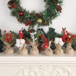 winemana 6 Pcs Mini Christmas Tree Table Decorations, 8" Small Artificial Trees with Red Berries Pine Cone Greenery Tabletop Centerpiece for Home Office Room Holiday Decorations