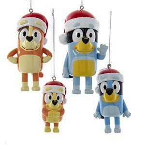 Kurt Adler Bluey Family Christmas Ornament Set of 4 - Holiday Tree Figures - Bluey, Bingo, Dad & Mum Figurines - Officially Licensed - Gift for Kids