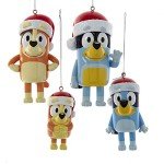 Kurt Adler Bluey Family Christmas Ornament Set of 4 - Holiday Tree Figures - Bluey, Bingo, Dad & Mum Figurines - Officially Licensed - Gift for Kids