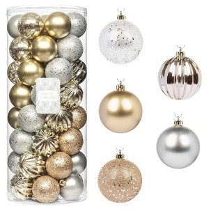 Every Day is Christmas Ornaments, Shatterproof Christmas Tree Ornament Set, Christmas Balls Decoration 50 Count (2.24"/57mm, Gold Silver)