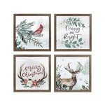 ArtbyHannah Framed Christmas Wall Art, Deer Christmas Wall Decor, 4 Pack 10x10 Inch Christmas Pictures Wall Decor with Robin, Indoor Christmas Decorations for Home